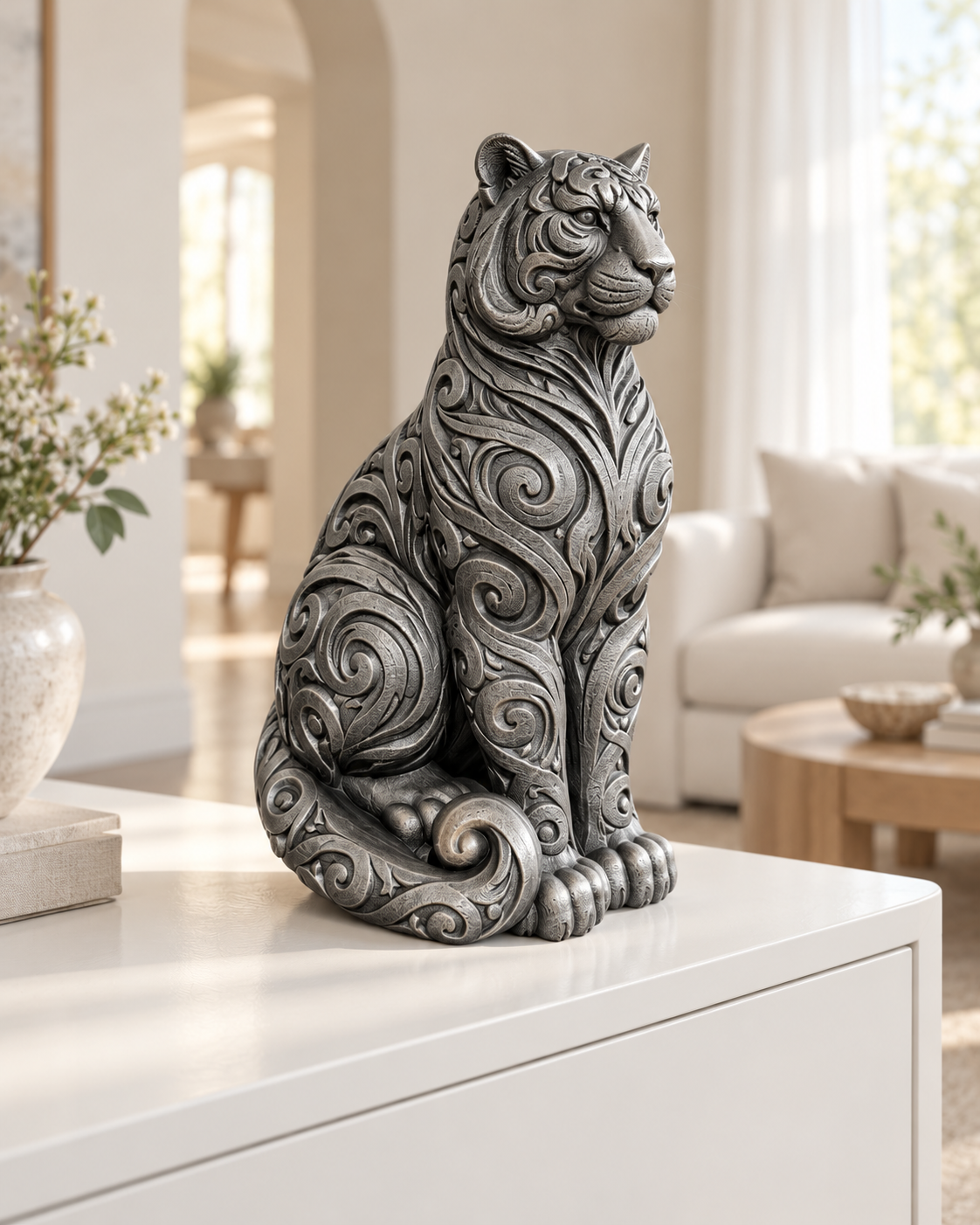 Tiger Ornament - Silber handbemalt Wohnzimmer