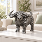Wasserbüffel Ornament - Silber handbemalt Wohnzimmer