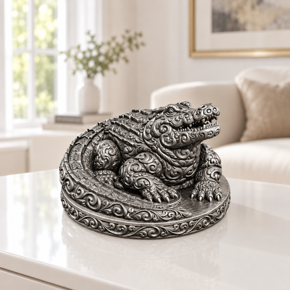 Krokodil Ornament - Silber handbemalt Wohnzimmer