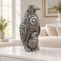 Pinguin mit Küken Ornament - Silber handbemalt Wohnzimmer