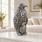 Pinguin mit Küken Ornament - Silber handbemalt Wohnzimmer