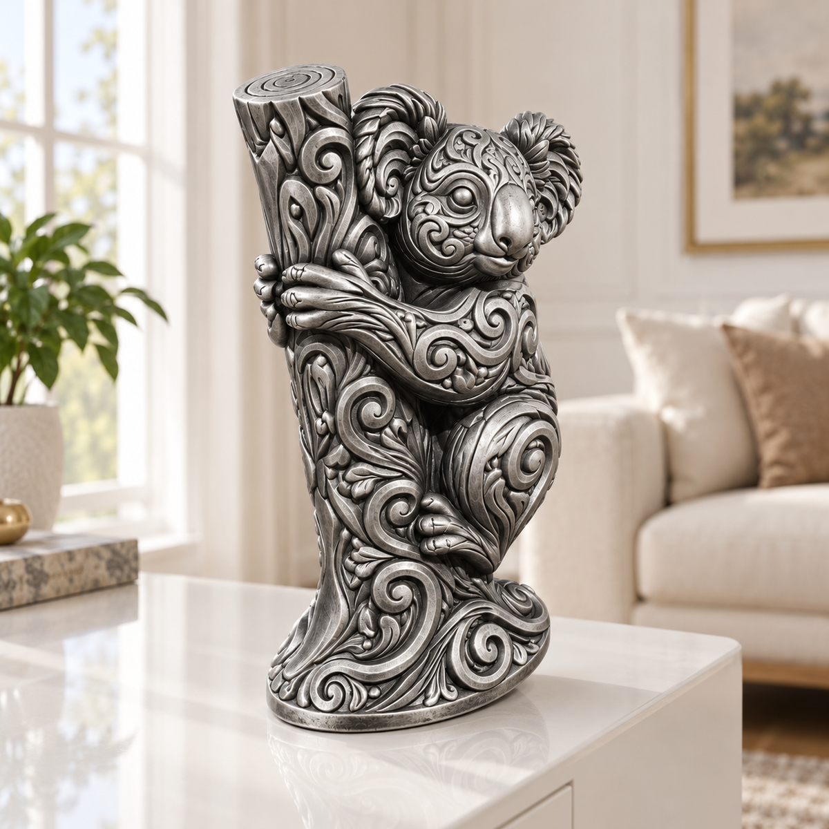 Koala am Baumstamm Ornament - Silber handbemalt Wohnzimmer