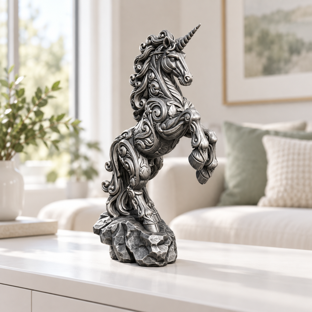 Steigendes Einhorn Ornament - Silber handbemalt Wohnzimmer