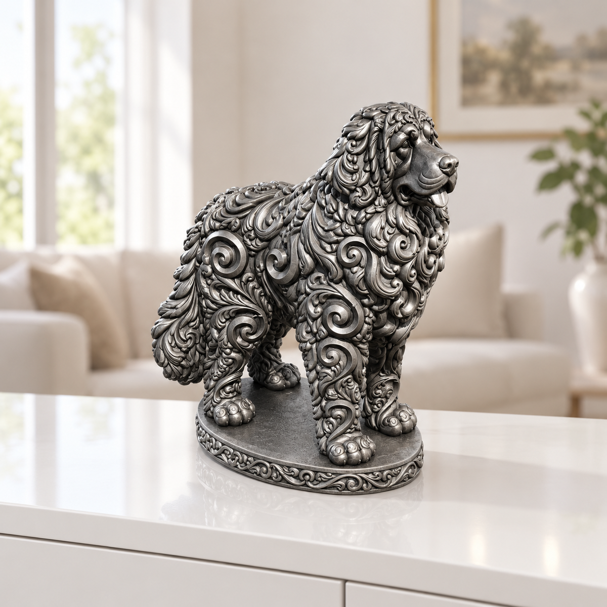 Leonberger Ornament - Silber handbemalt Wohnzimmer