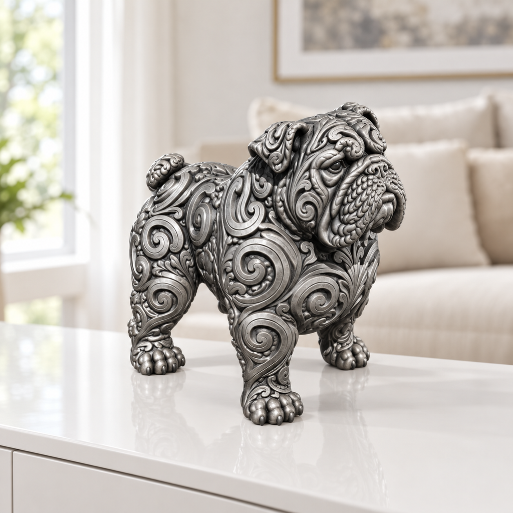 Englische Bulldogge stehend Ornament - Silber handbemalt Wohnzimmer