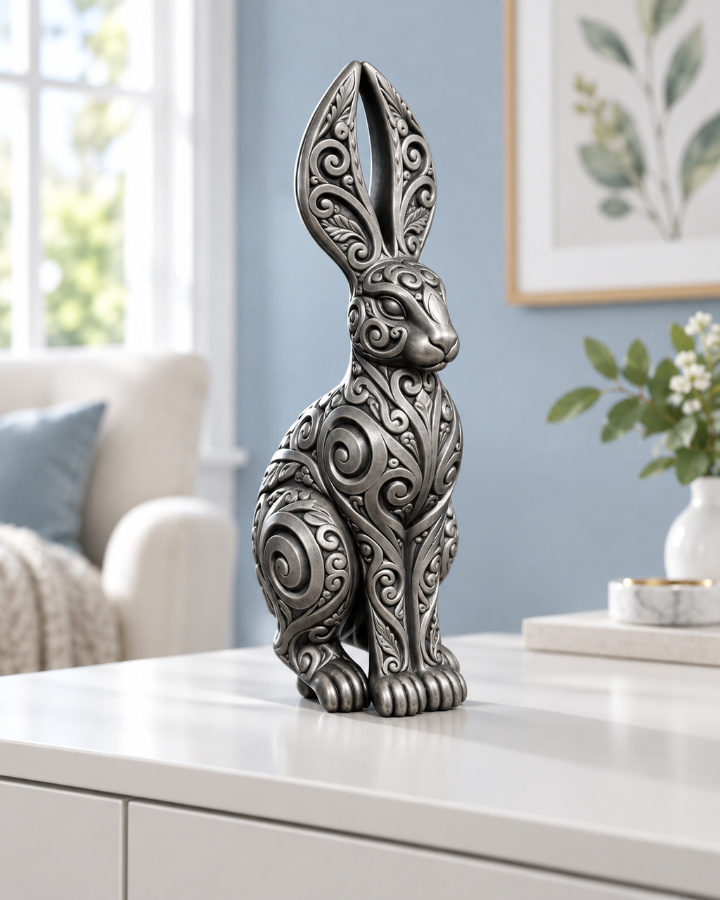 Hase Ornament - Silber handbemalt Wohnzimmer