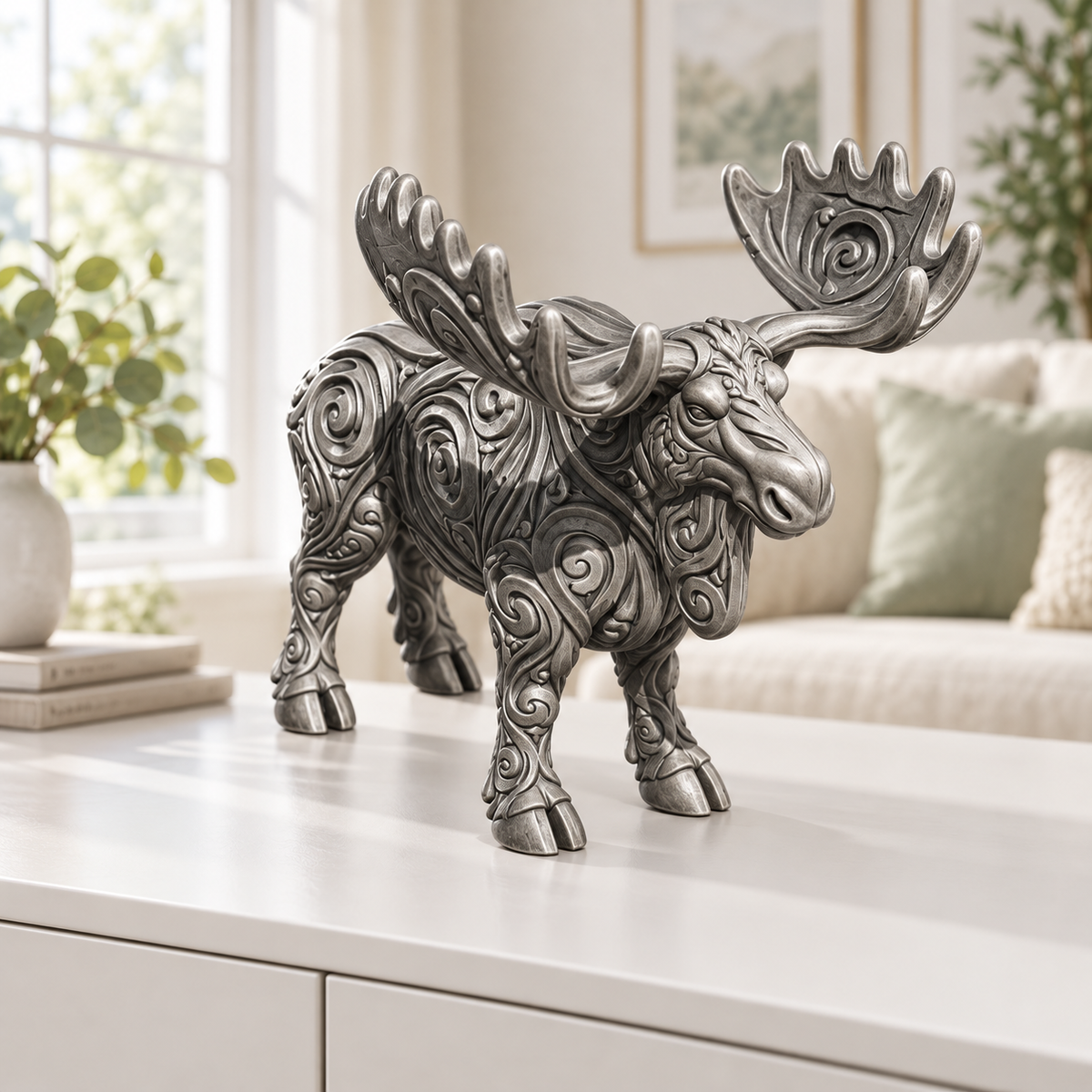 Elch Ornament - Silber handbemalt Wohnzimmer