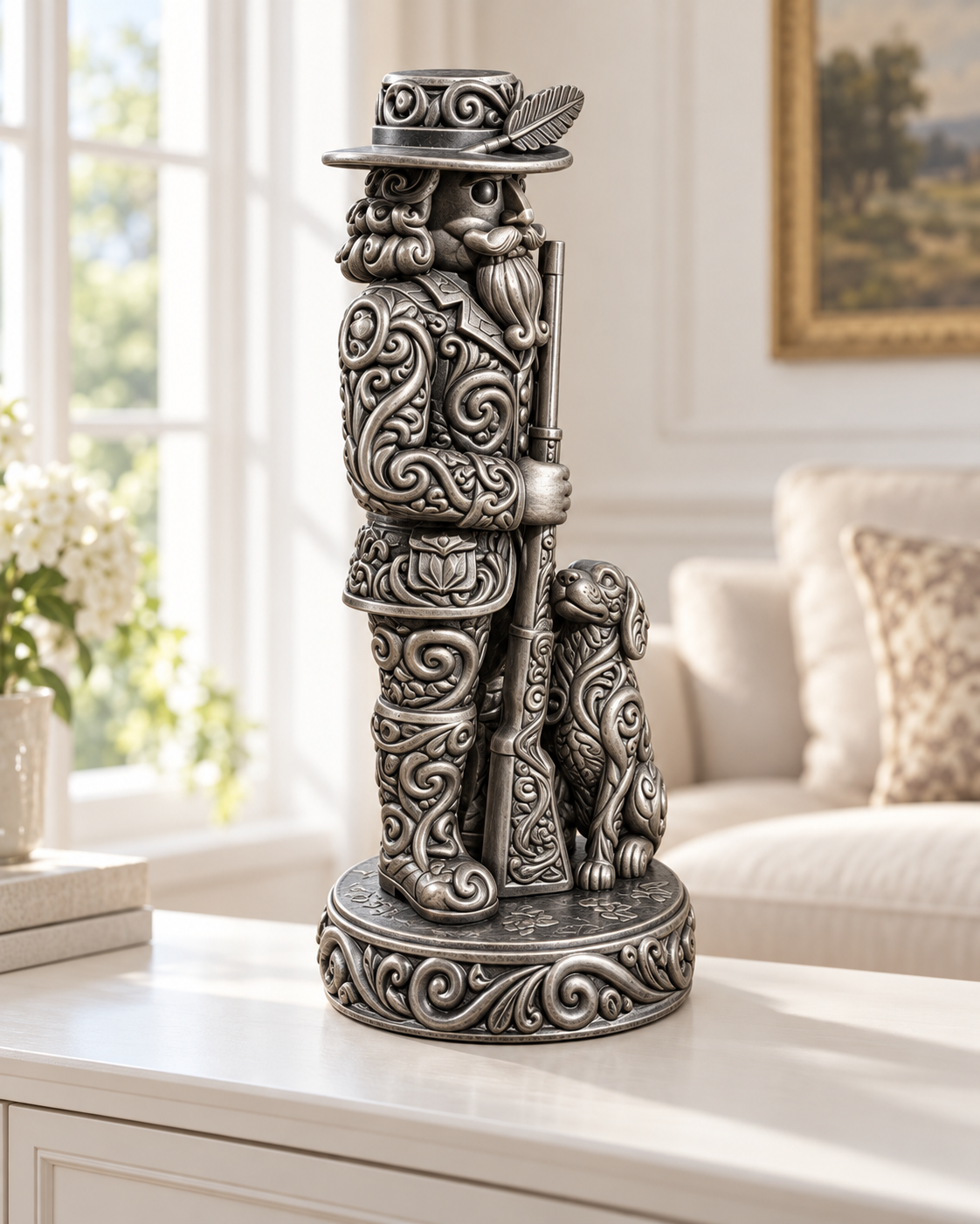 Nussknacker Jäger Ornament - Silber handbemalt Wohnzimmer