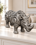 Nashorn Ornament - Silber handbemalt Wohnzimmer