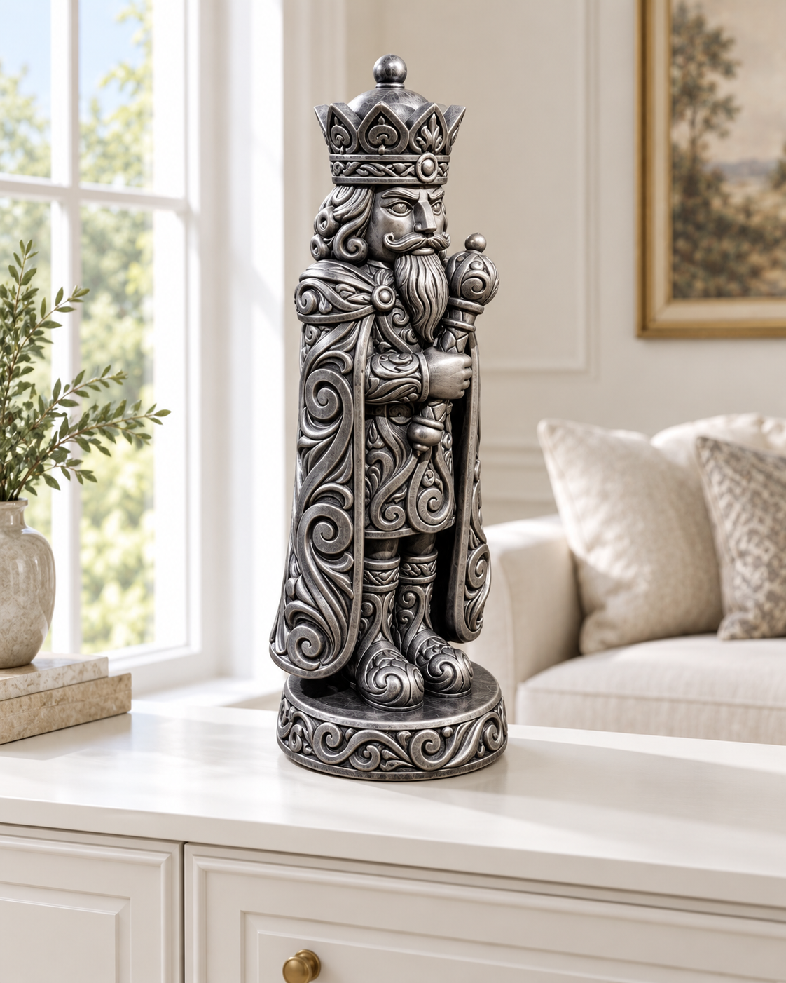 Nussknacker König Ornament - Silber handbemalt Wohnzimmer