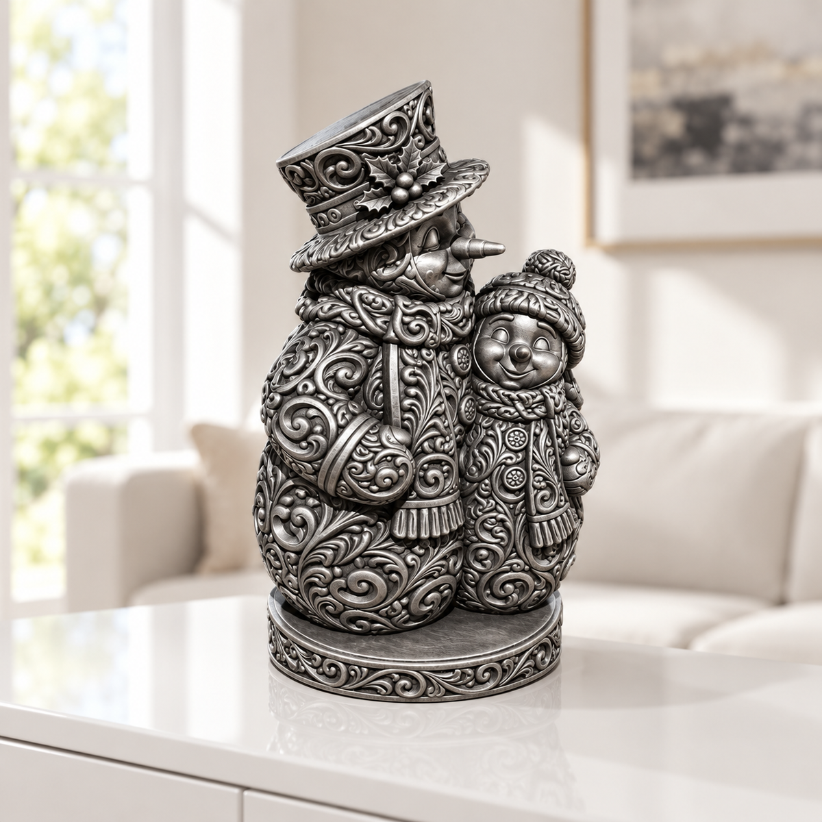 Schneemann-Familie Ornament - Silber handbemalt Wohnzimmer