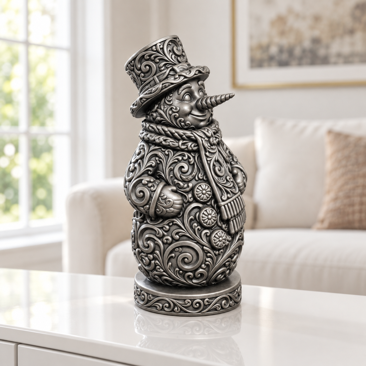 Schneemann Ornament - Silber handbemalt Wohnzimmer