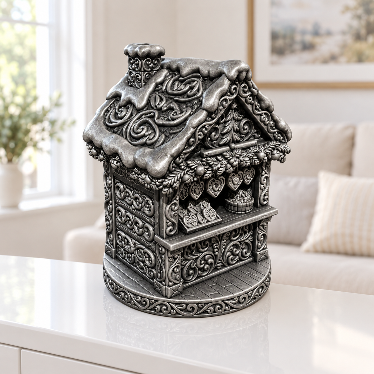 Weihnachtsmarkthütte Ornament - Silber handbemalt Wohnzimmer