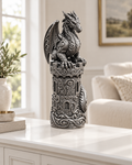 Drache auf Burgturm Ornament - Silber handbemalt Wohnzimmer