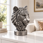 Tigerbüste Ornament - Silber handbemalt Wohnzimmer