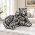Tiger mit Jungen Ornament - Silber handbemalt Wohnzimmer