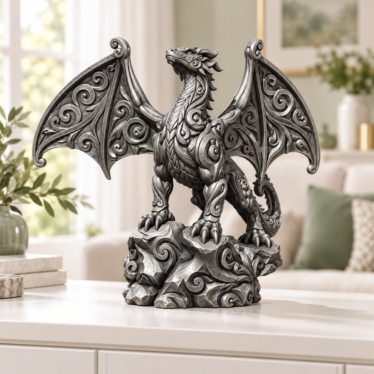 Flügeldrache Ornament - Silber handbemalt Wohnzimmer