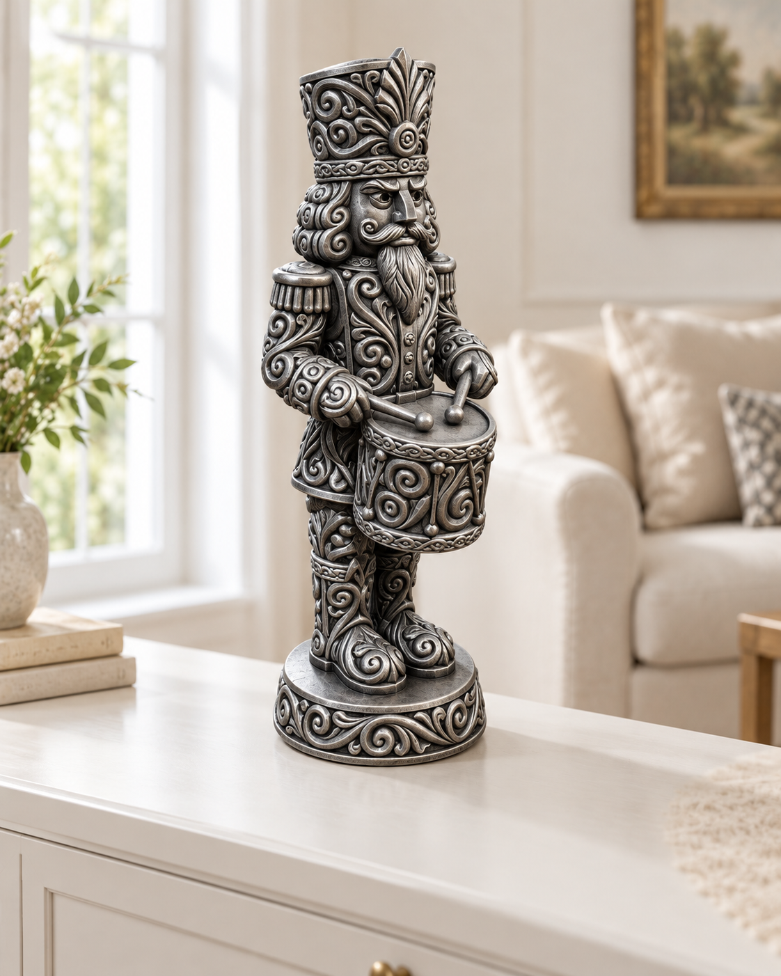 Nussknacker Trommler Ornament - Silber handbemalt Wohnzimmer
