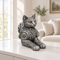 Liegende Katze Ornament - Silber handbemalt Wohnzimmer