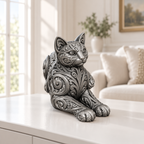 Liegende Katze Ornament - Silber handbemalt Wohnzimmer