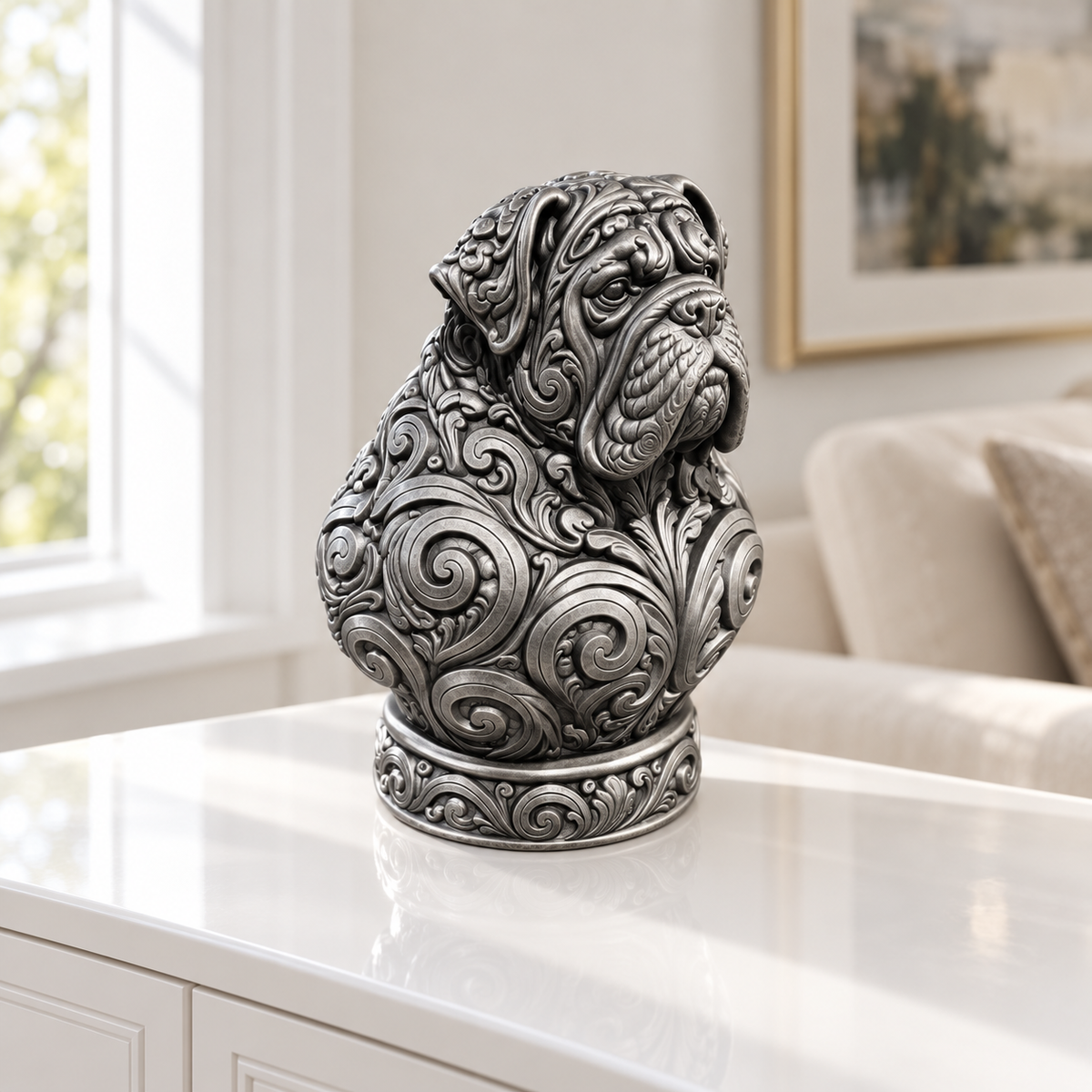 Mastiff-Büste Ornament - Silber handbemalt Wohnzimmer