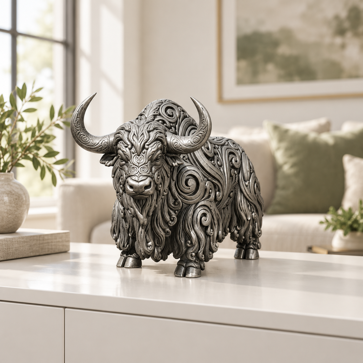 Yak Ornament - Silber handbemalt Wohnzimmer