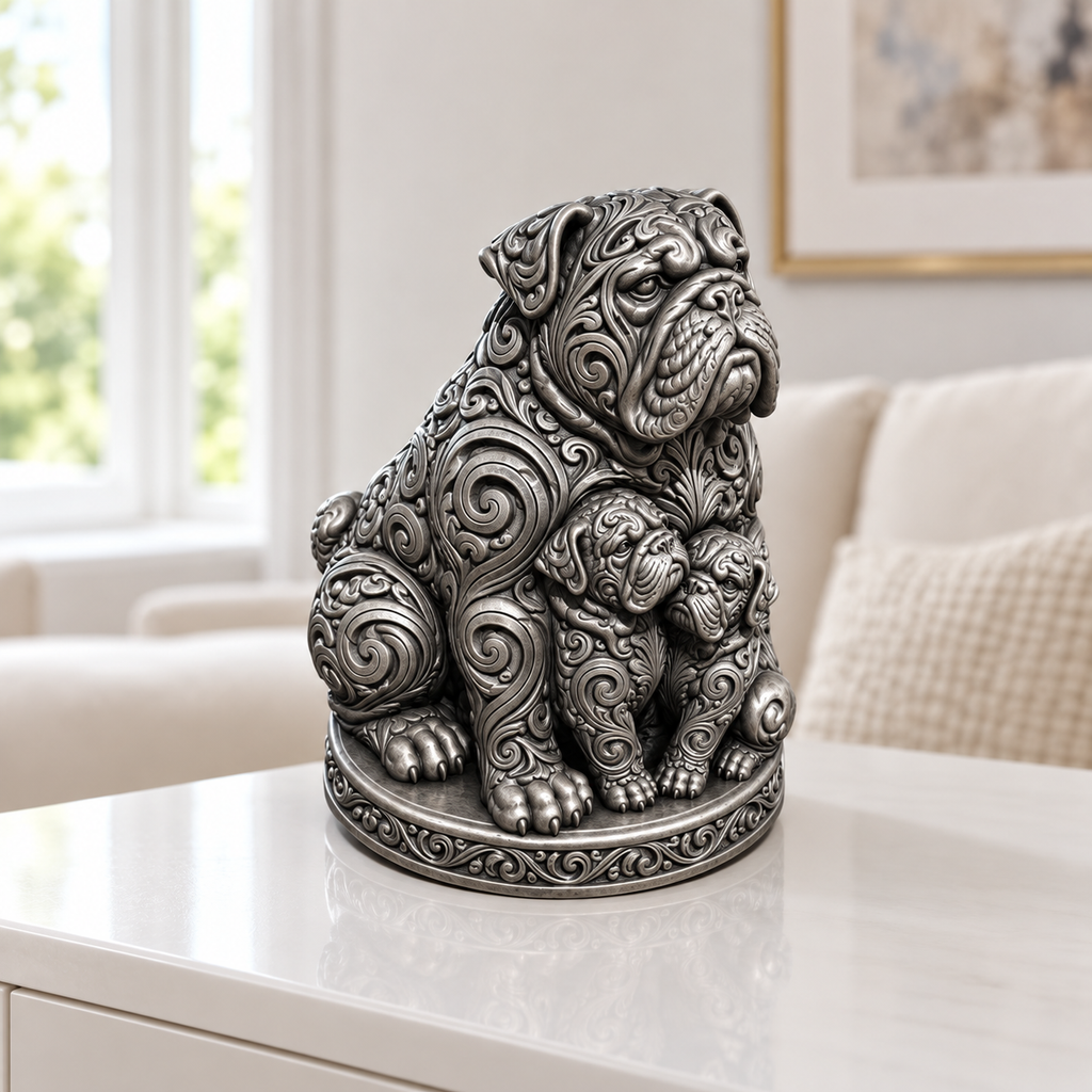 Mastiff mit Welpen Ornament - Silber handbemalt Wohnzimmer