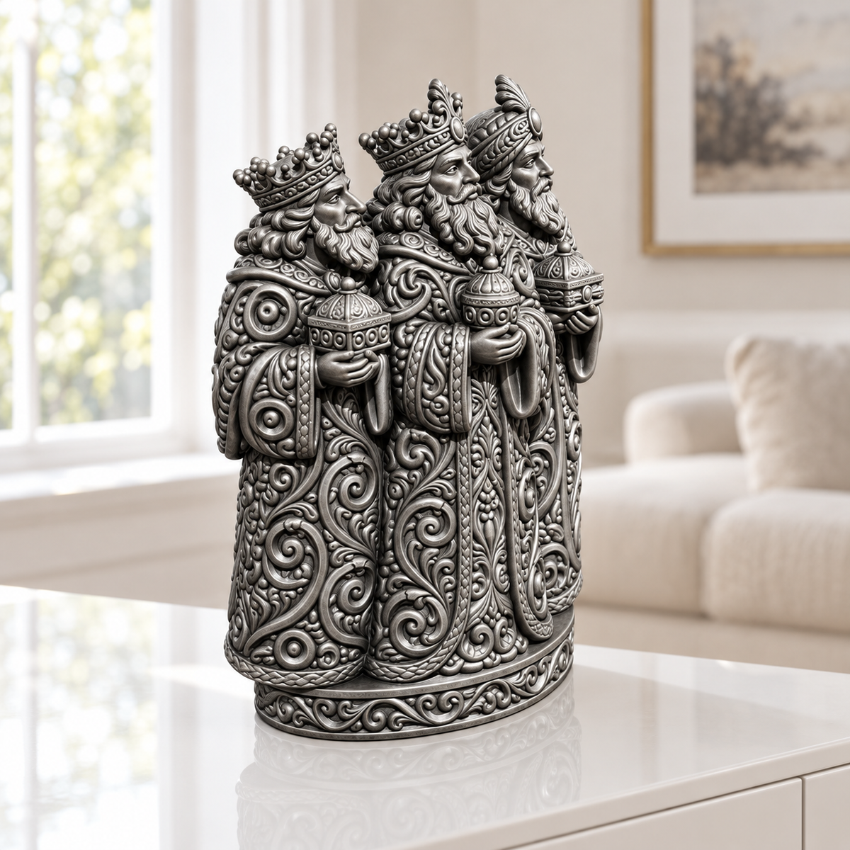 Drei Könige Ornament - Silber handbemalt Wohnzimmer