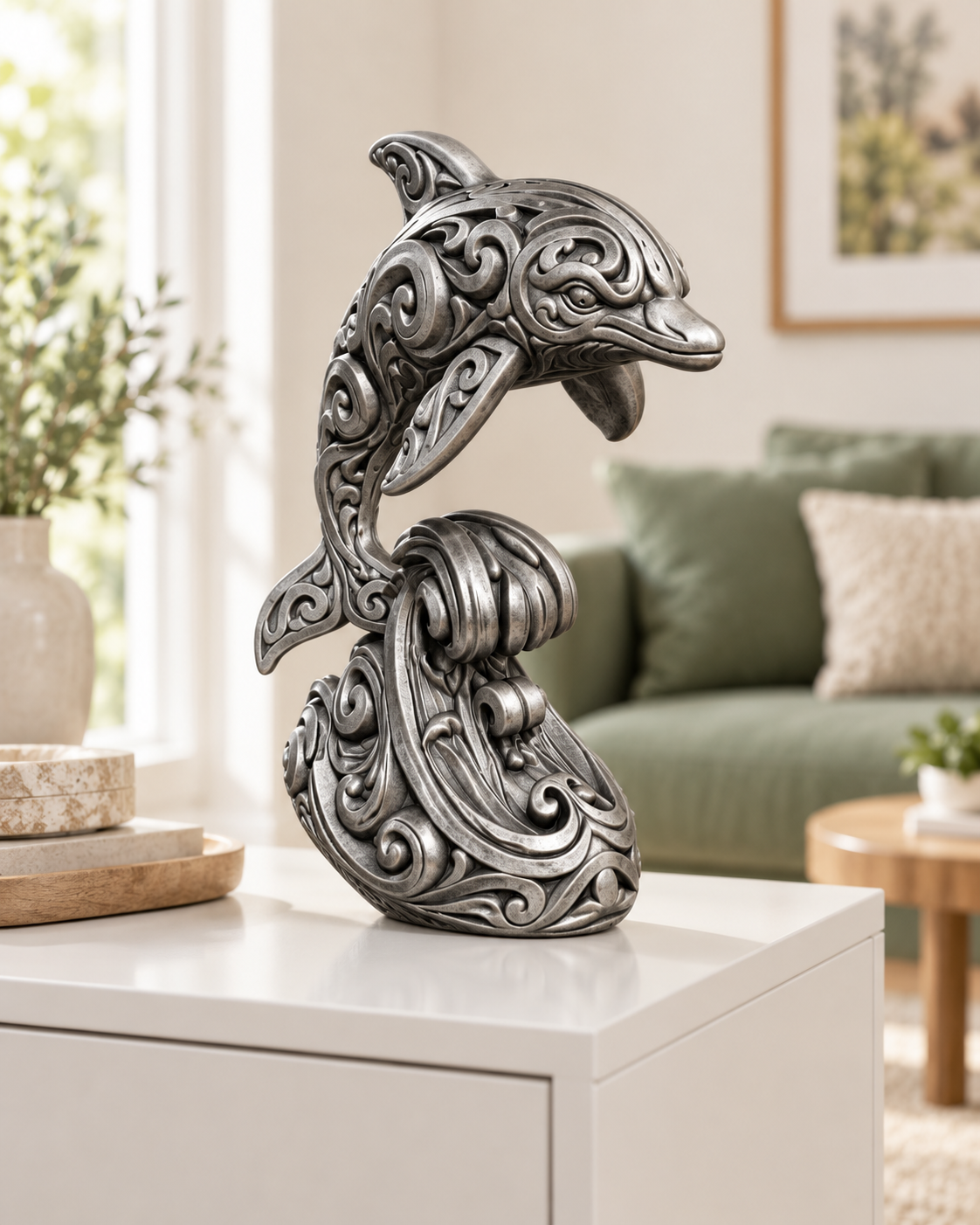 Delfin Ornament - Silber handbemalt Wohnzimmer