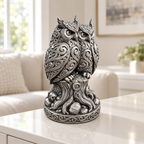 Eulenpaar auf Stamm Ornament - Silber handbemalt Wohnzimmer