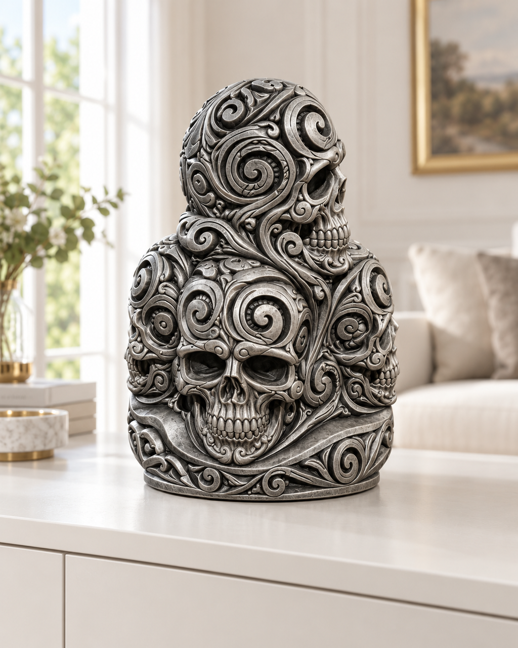 Totenkopfstapel Ornament - Silber handbemalt Wohnzimmer