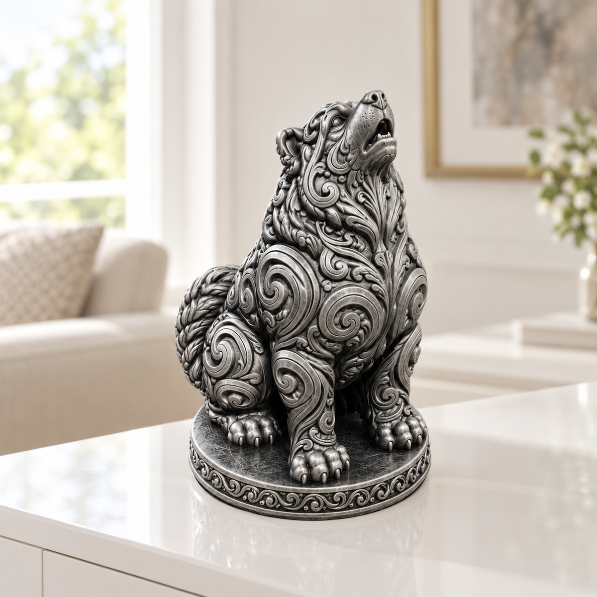 Husky heulend Ornament - Silber handbemalt Wohnzimmer