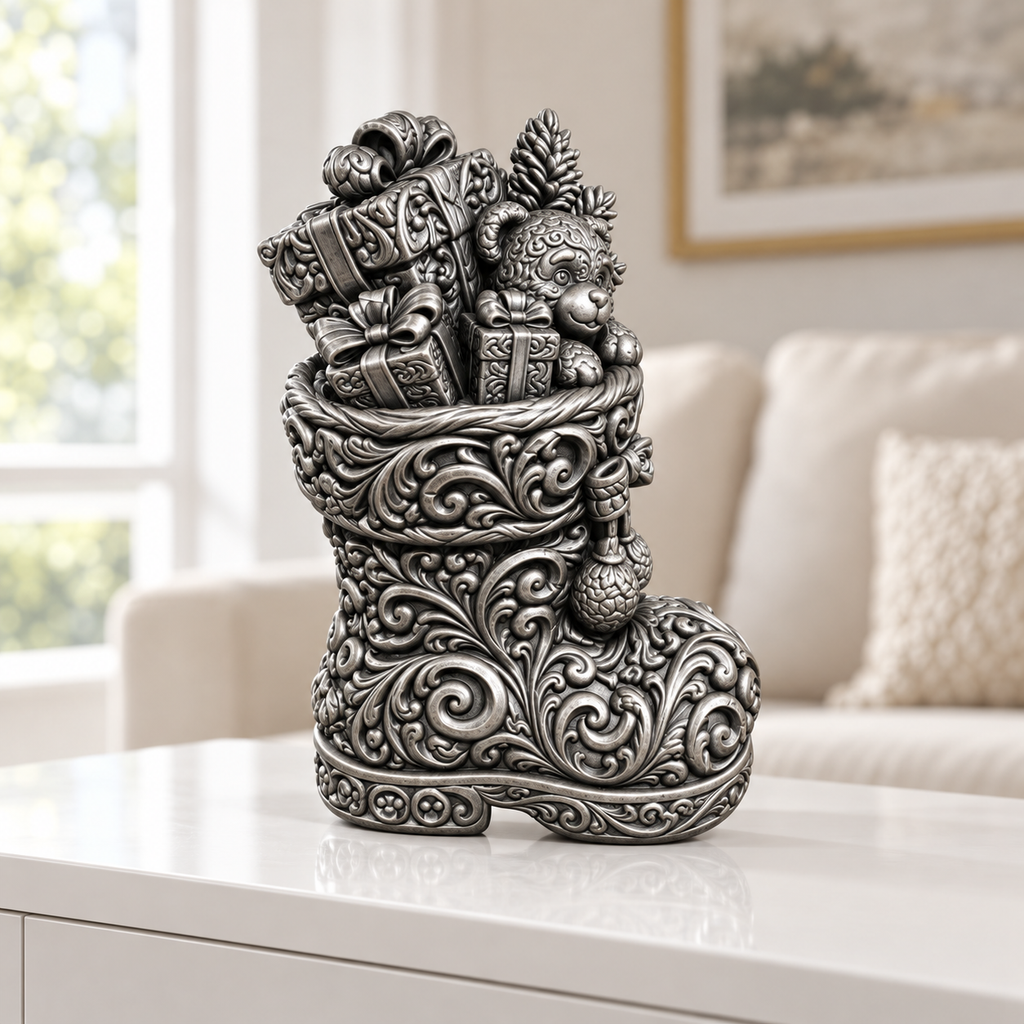 Nikolausstiefel Ornament - Silber handbemalt Wohnzimmer