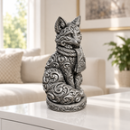 Fuchs mit Schal Ornament - Silber handbemalt Wohnzimmer
