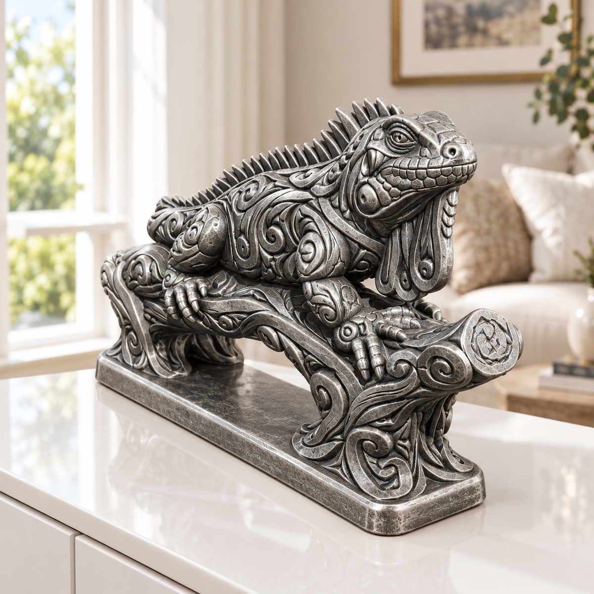 Leguan Ornament - Silber handbemalt Wohnzimmer