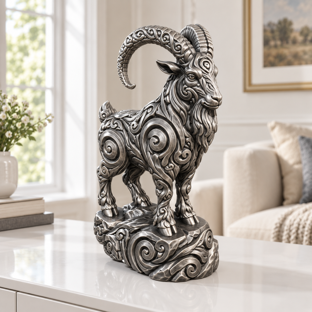 Ziegenbock Ornament - Silber handbemalt Wohnzimmer