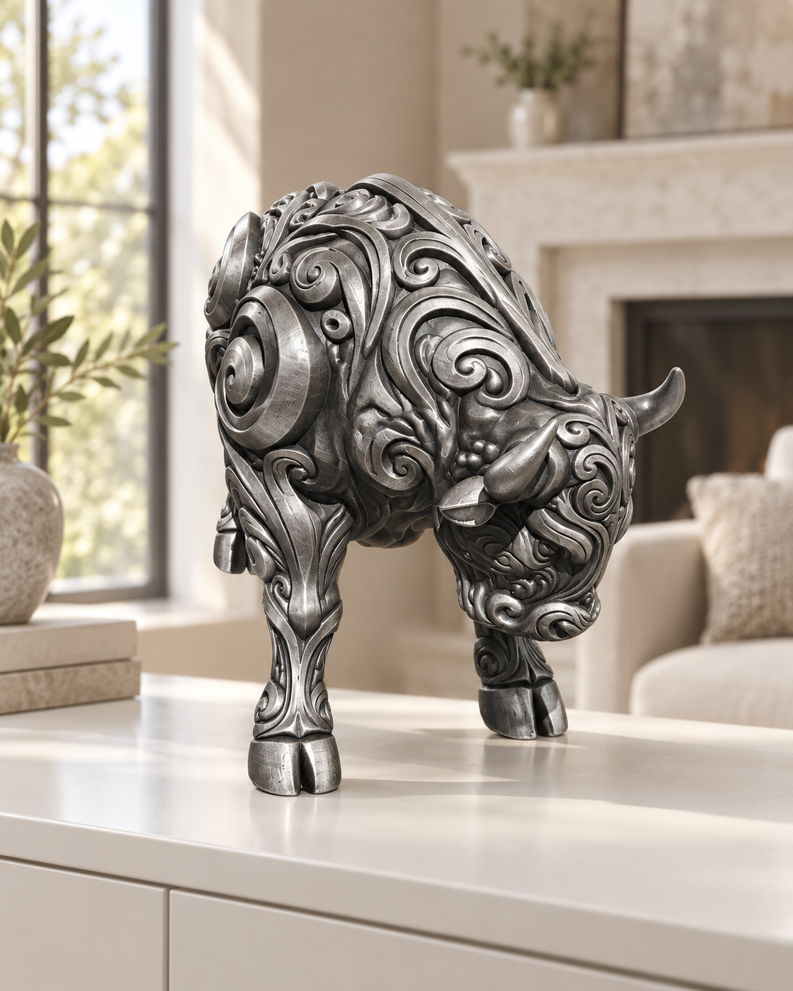 Stier Ornament - Silber handbemalt Wohnzimmer