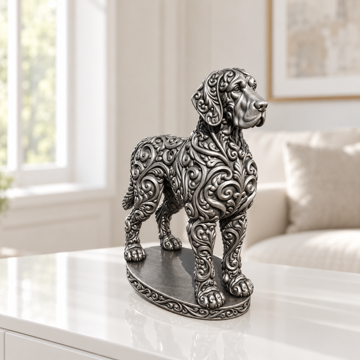 Deutsche Dogge Ornament - Silber handbemalt Wohnzimmer