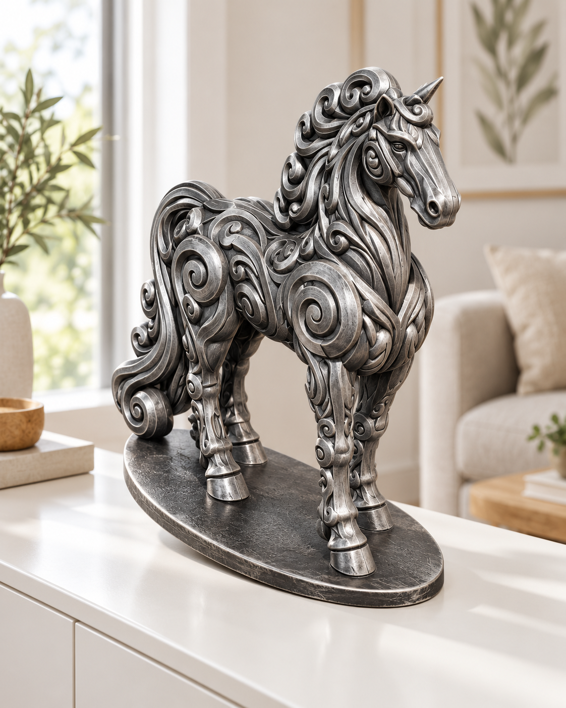 Pferd Ornament - Silber handbemalt Wohnzimmer