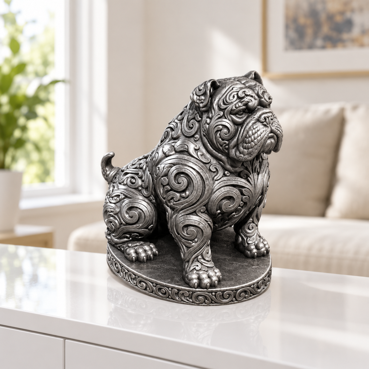 American Bully sitzend Ornament - Silber handbemalt Wohnzimmer