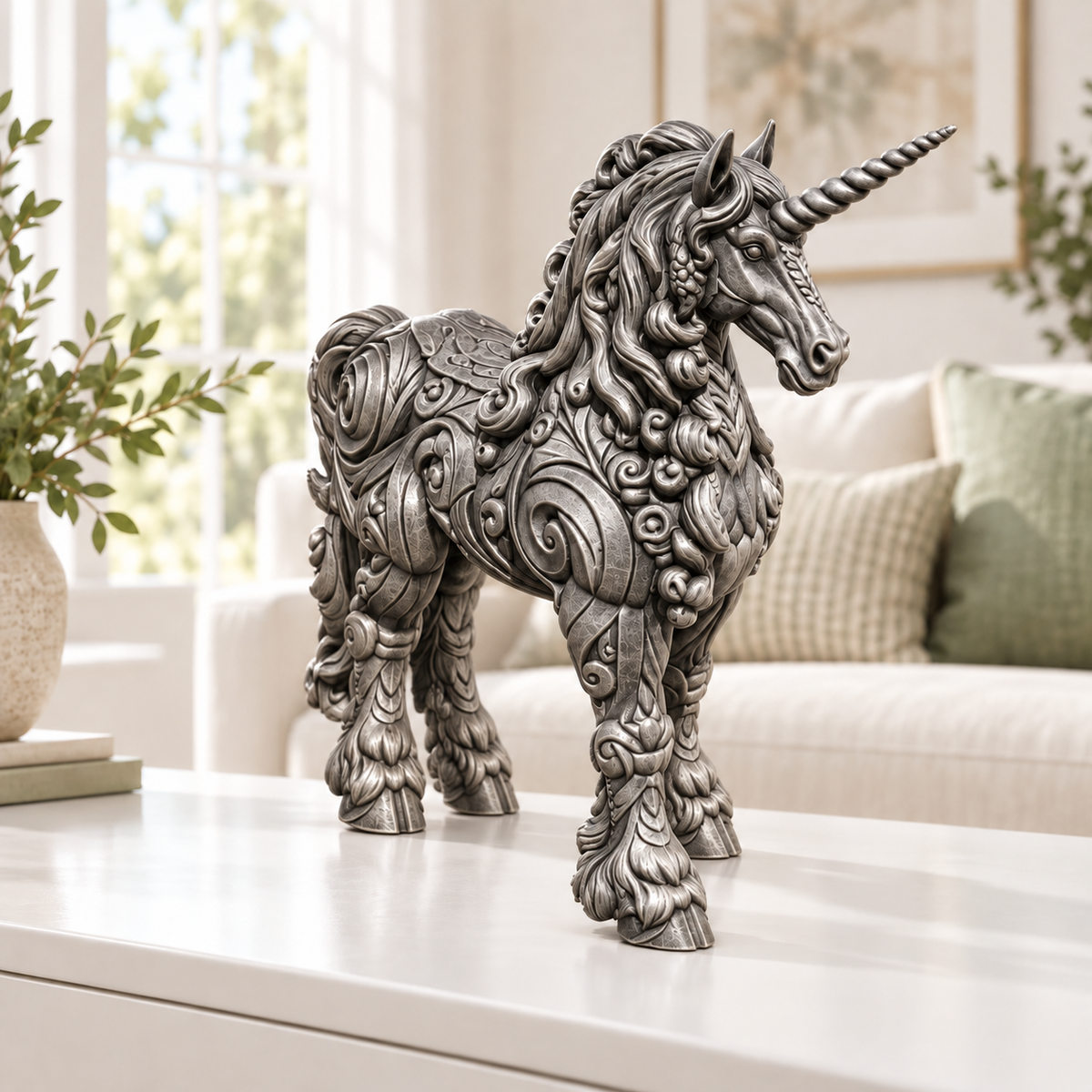 Kaltblut-Einhorn Ornament - Silber handbemalt Wohnzimmer