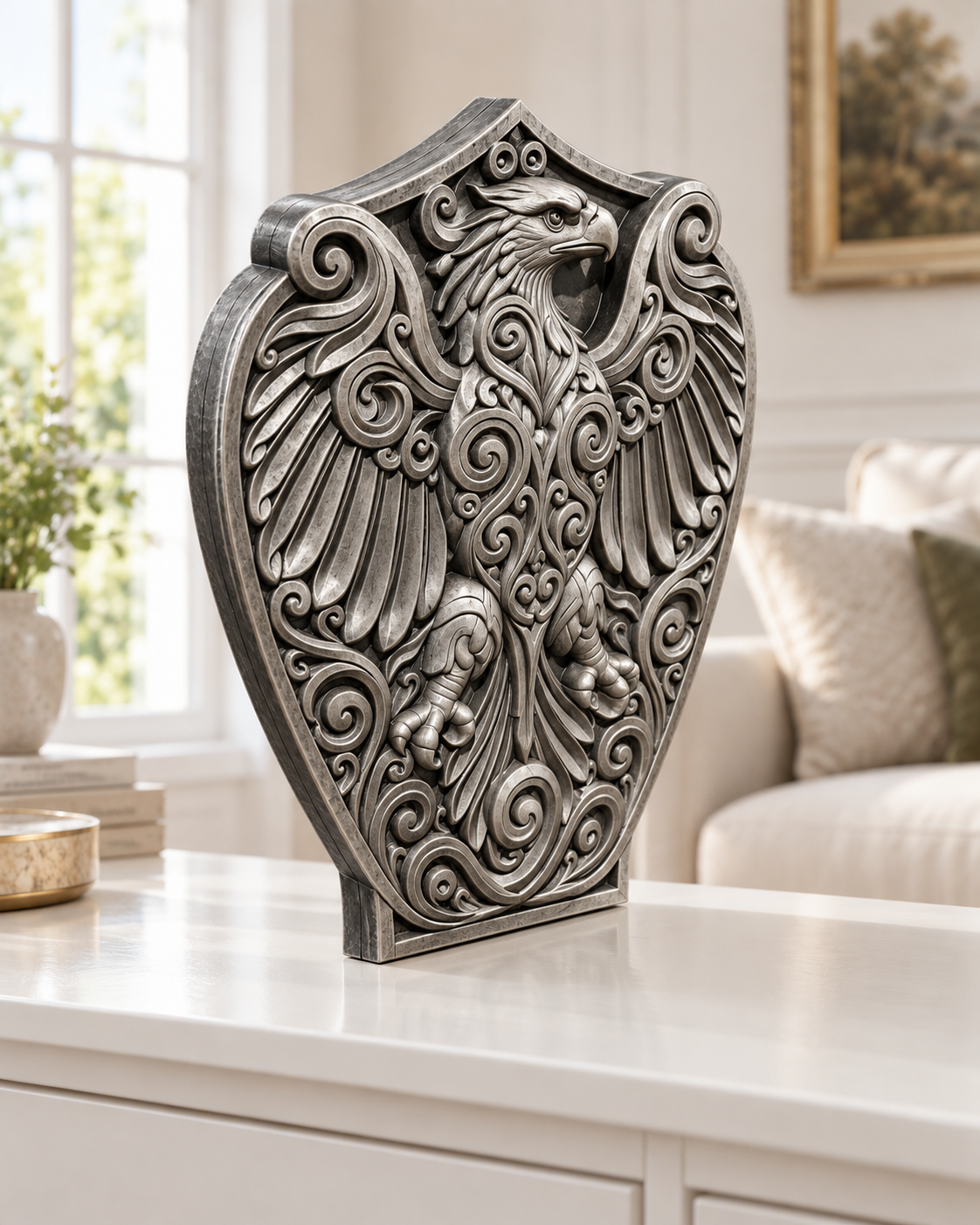 Adlerwappen Ornament - Silber handbemalt Wohnzimmer