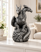Zweiköpfiger Drache Ornament - Silber handbemalt Wohnzimmer