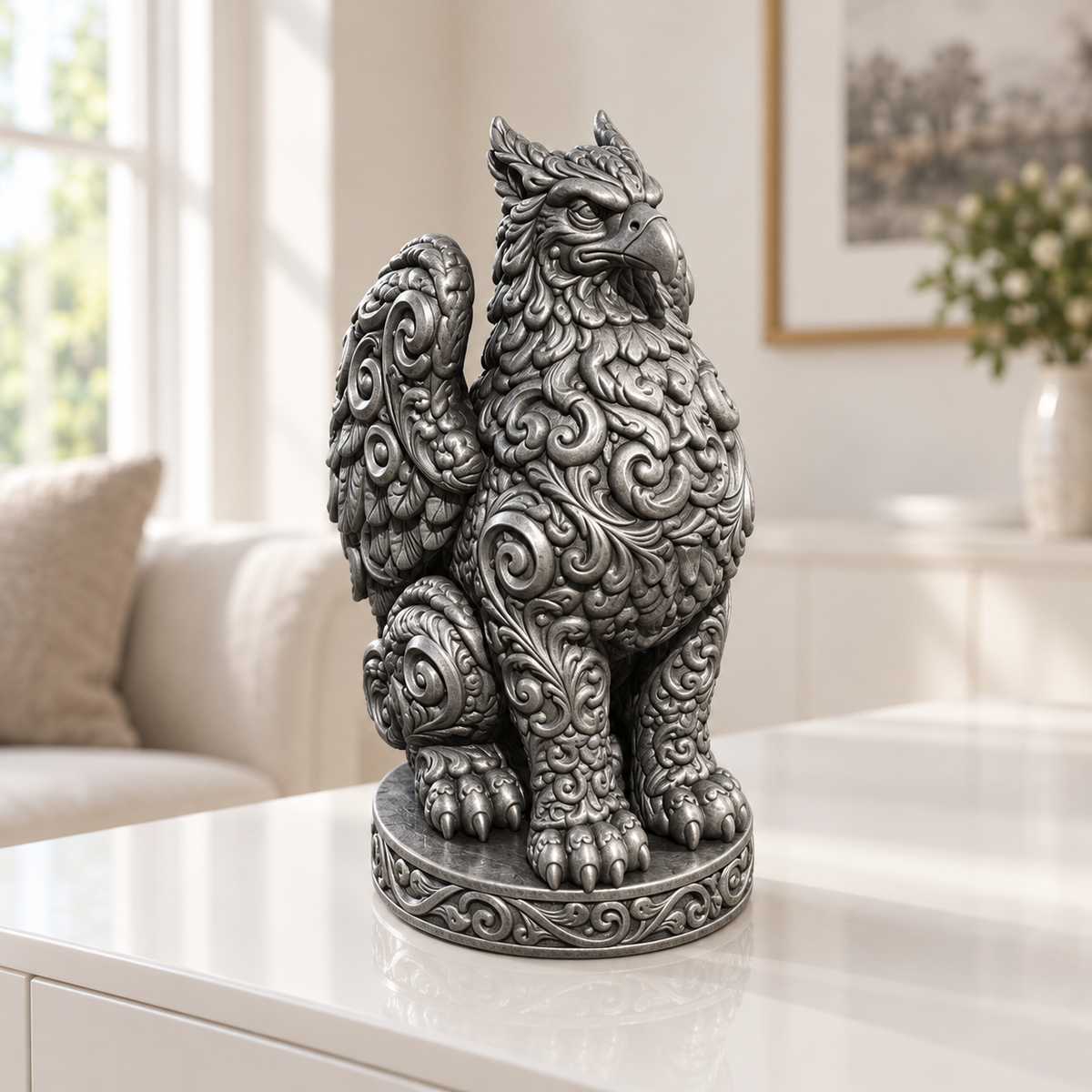 Greif Ornament - Silber handbemalt Wohnzimmer