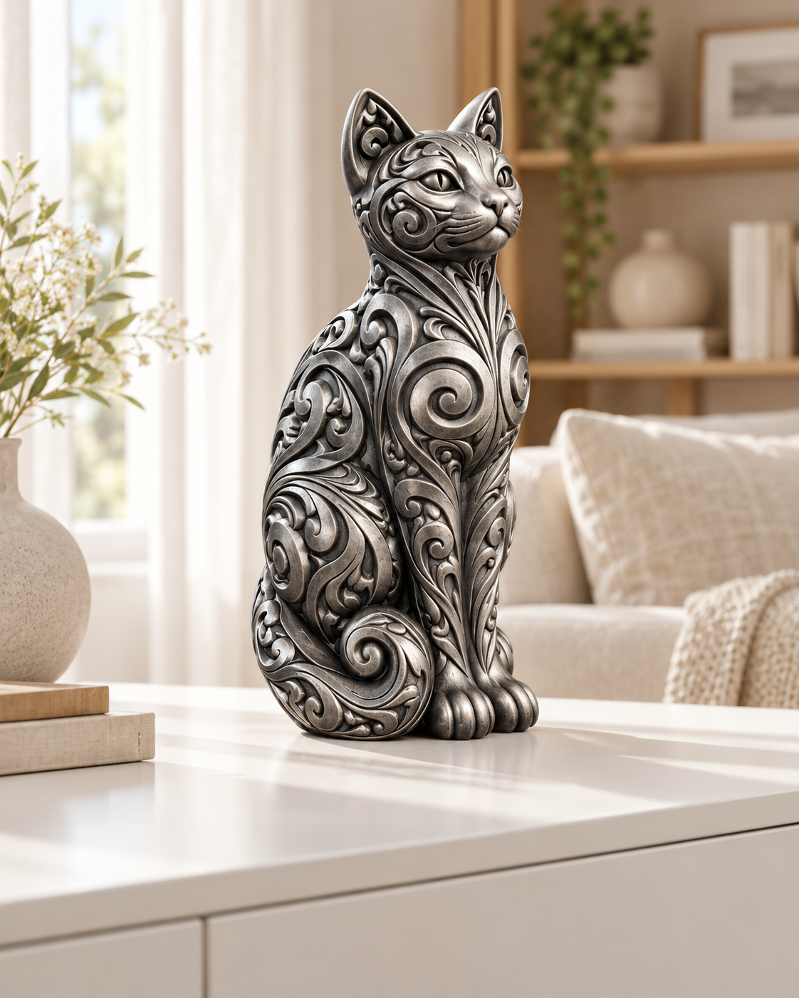 Katze Ornament - Silber handbemalt Wohnzimmer