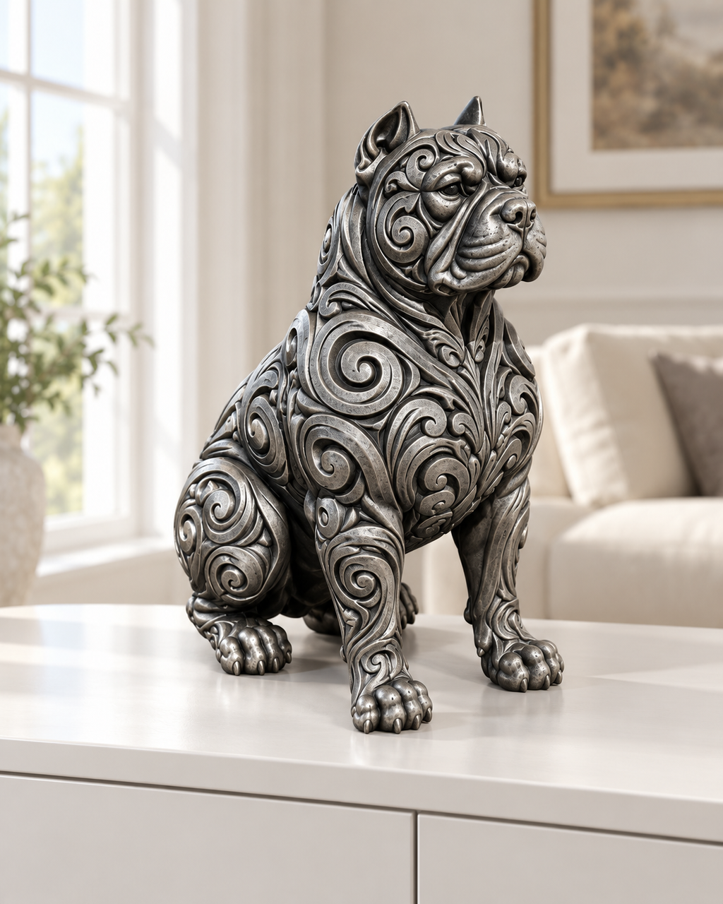 Pitbull Ornament - Silber handbemalt Wohnzimmer