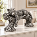 Leopard auf Ast Ornament - Silber handbemalt Wohnzimmer