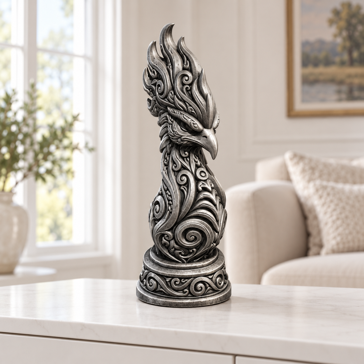 Phönixbüste Ornament - Silber handbemalt Wohnzimmer