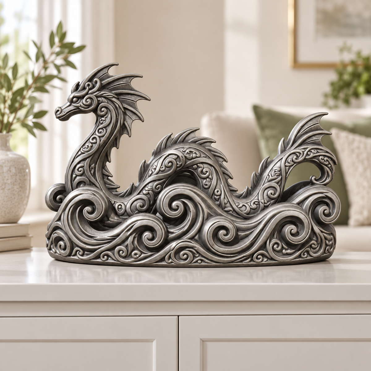 Seedrache Ornament - Silber handbemalt Wohnzimmer