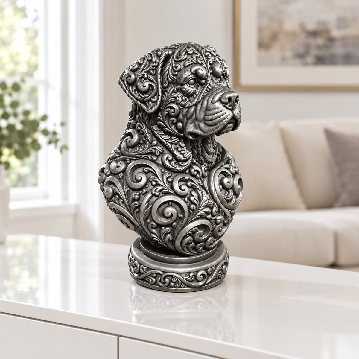 Rottweiler-Büste Ornament - Silber handbemalt Wohnzimmer